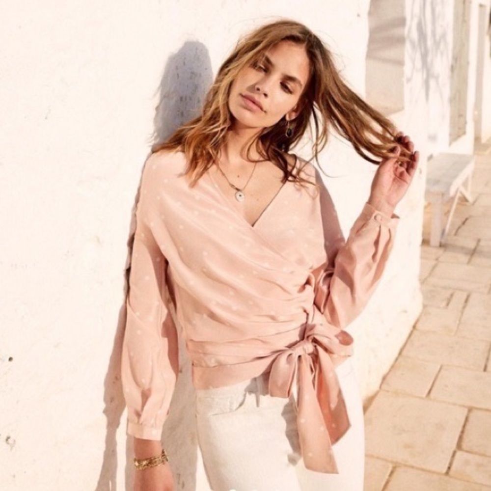 Sezane Anya Silk Wrap Top 36